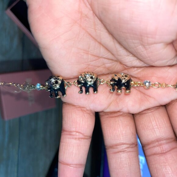Neiman Marcus Barzel 18k Gold Plated Elephant Black Eternal Bracelet - Picture 2 of 5